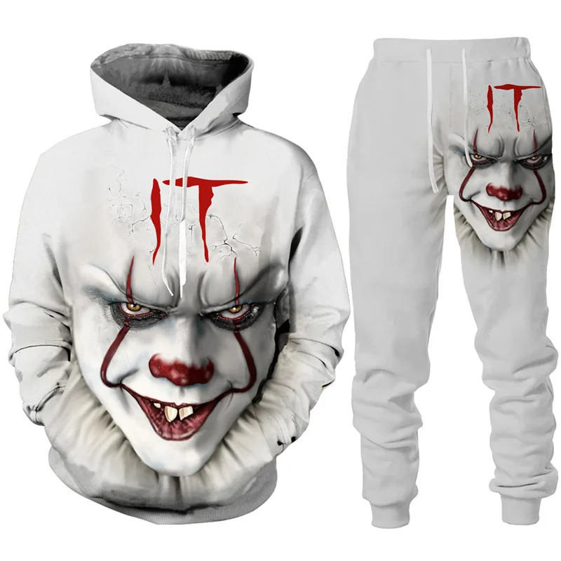 Neue 3D-Druck Horrorfilm Clown Mode Männer Frauen Trainings anzüge Rundhals ausschnitt Hoodies + Hosen plus Größe S-7XLHarajukuClothes lässig