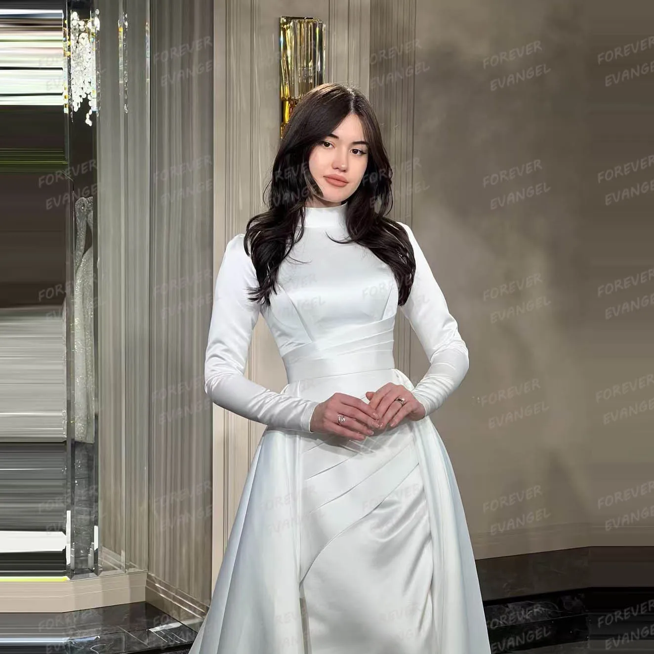 Simple Wedding Dresses Mermaid Woman\'s Long Sleeve Bride Gowns Elegant High Neck 2 In 1 Satin Customized Vestidos De Novias 2025