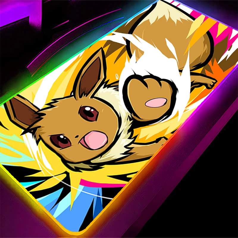 

Anime RGB Mouse Pad gamer Large LED Keyboard NonSlip Natural Rubber Pokemon Eevee pc Computer Carpet Desk Mat Backlight MousePad