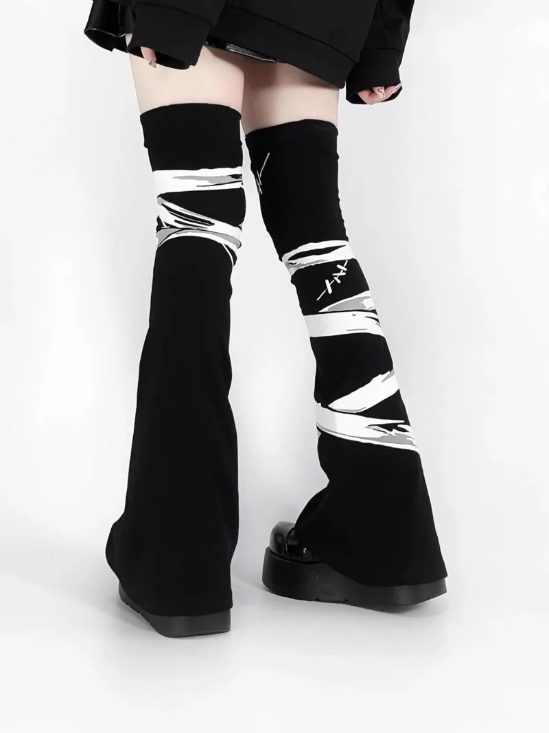 Japanese Subculture Y2k Soft Girl Homemade Bandage Print Leg Warmers Over Knee Horn Micro Pressure Thin Stockings Cover Female