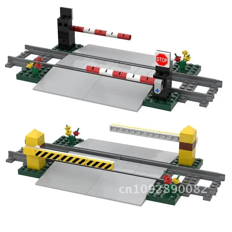 MOC City Train Track Accessories Barrier Barrier Fire Lane Children's Crossing Crossing Brick Railing Toys Building Level Blocks