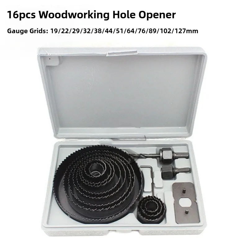 16pcs Hole Saw Set 19-127mm for Drywall, Wood, PVC, Density Board, Metal Cup Drill Woodworking Tools​