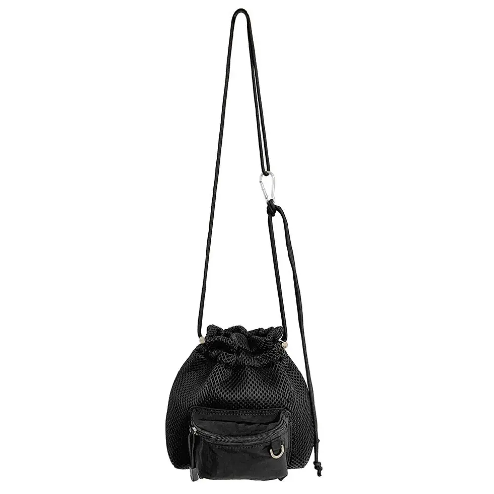 

Korean Style Drawstring Bucket Bag Purse Solid Color Folded Nylon Shoulder Bag Mobile Phone Bag Handbag Small Crossbody Bag