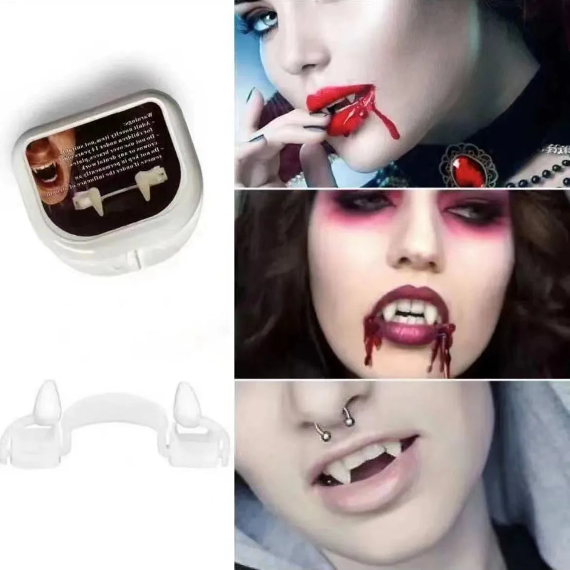 Halloween Retractable Vampire Teeth Dentures Cosplay Props Dentures Zombie Teeth Carnival Masquerade Party Decoration Fake Teeth