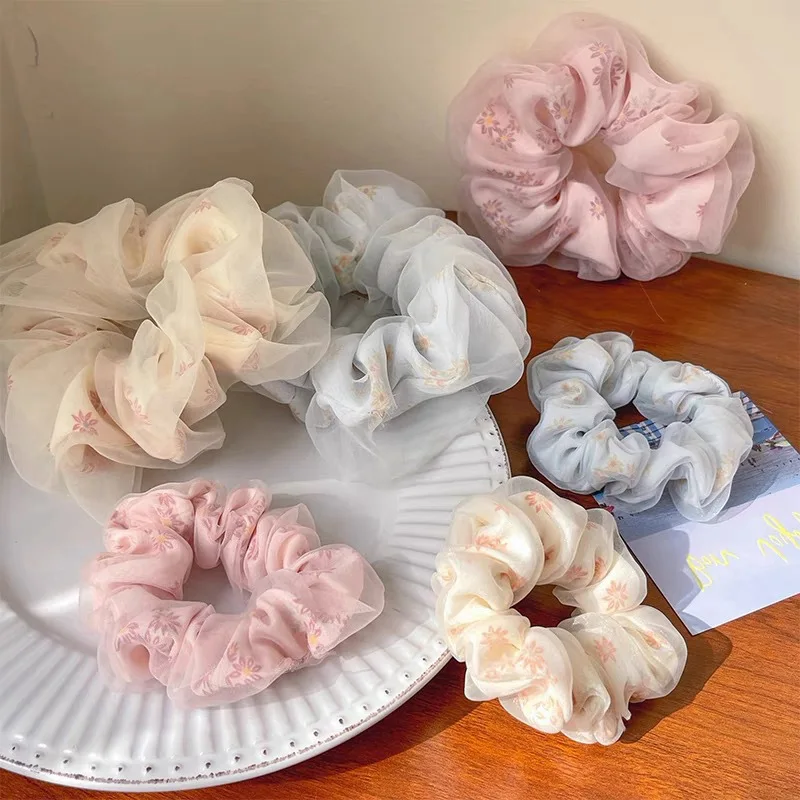 

Sheer Mesh Scrunchies for Women Fresh Floral Hair Ties Elegant Bun Hair Accessories