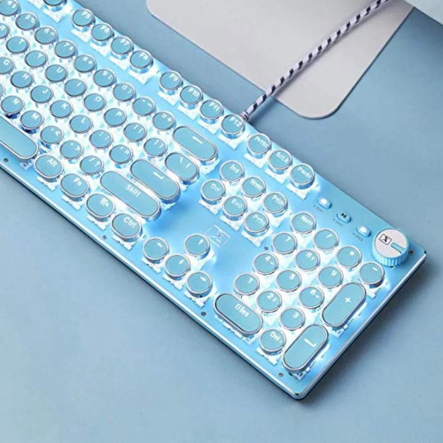 Mechanical Gaming Keyboard and Mouse Combo Retro Steampunk Vintage Typewriter-Style Keyboard with LED Backlit 104-Key Anti-Ghos