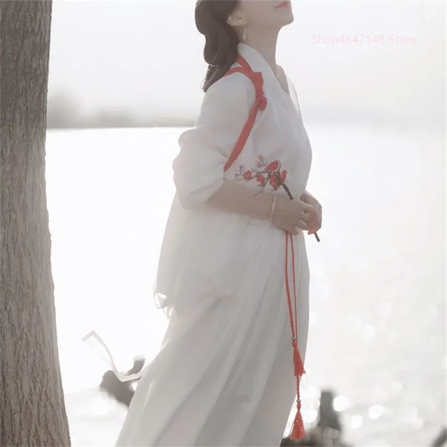 

2026 new Summer White Dress Set Chinese Folk Dance Women Hanfu Dress Chinese Traditional Hanfu Dance Dress Cosplay Costume