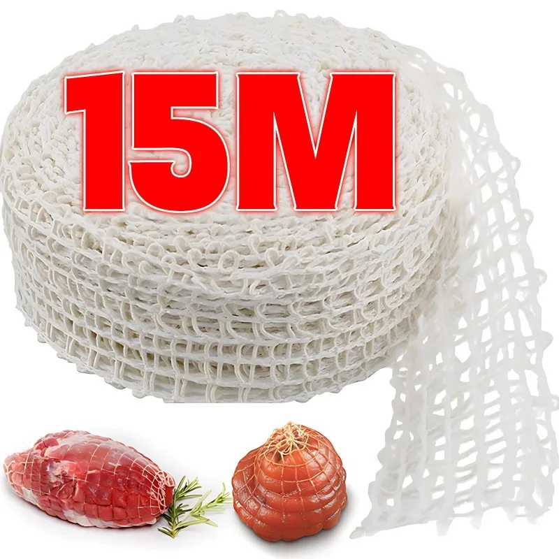 Red de carne de poliéster de 15/1 metros, red elástica para carne ahumada, aves de corral, jamón, hilo de carnicero, cuerda de cocina para atar carne, herramientas de cocina