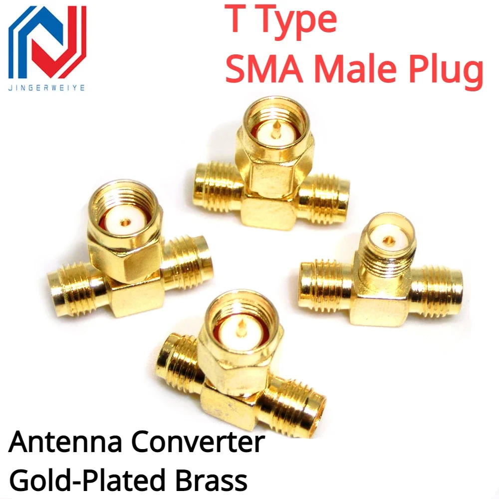 

T Type SMA Male Plug to 2 Dual (Two) SMA Female Jack RF Coaxial Connector 3 Way Splitter Antenna Converter Gold-Plated Brass