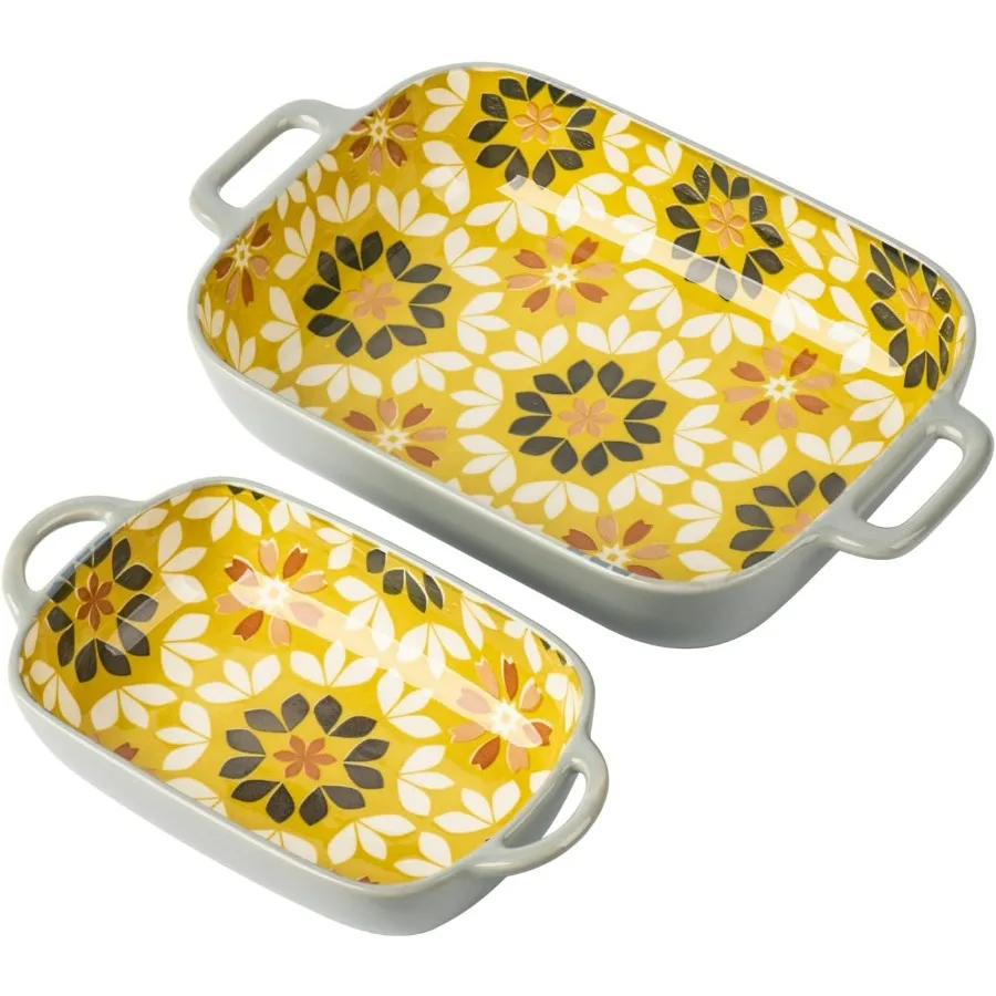 

Набор керамических форм для выпечки, фарфоровый прямоугольный набор из 2 предметов с ручной росписью и ручками, большой размер 10,55 дюйма * 7,4 дюйма шириной и 7,87 дюйма Д * 5,4 дюйма