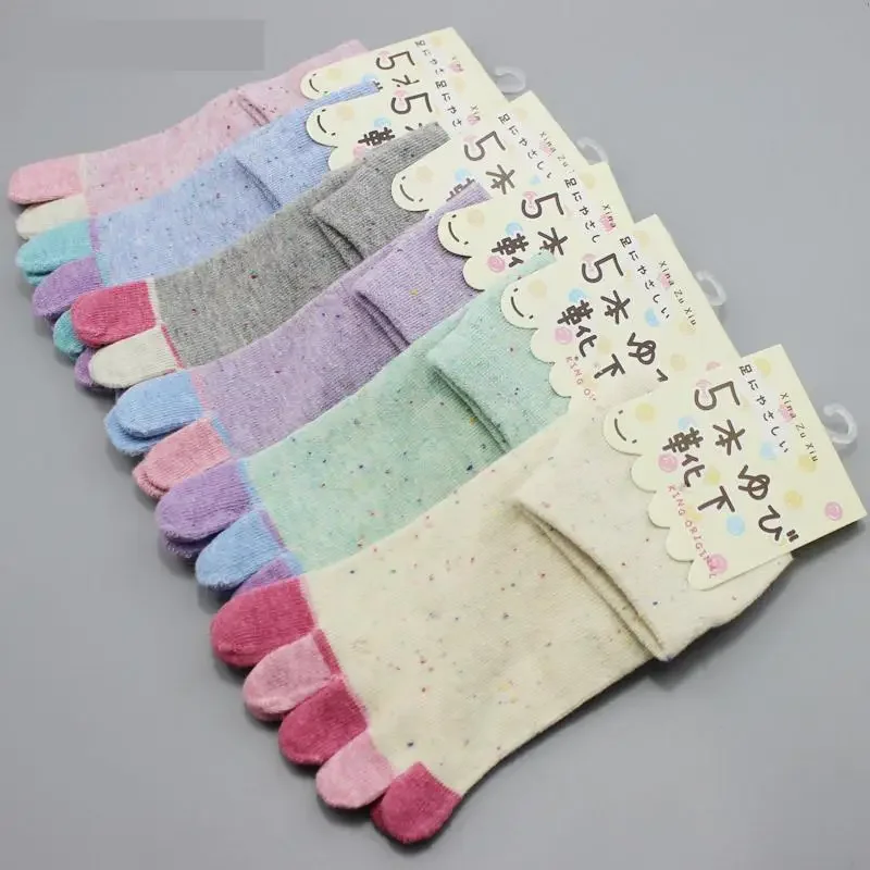 5 Pairs Women Coloured Five Fingers Socks Toe Socks Cotton Socks With Separate Toes