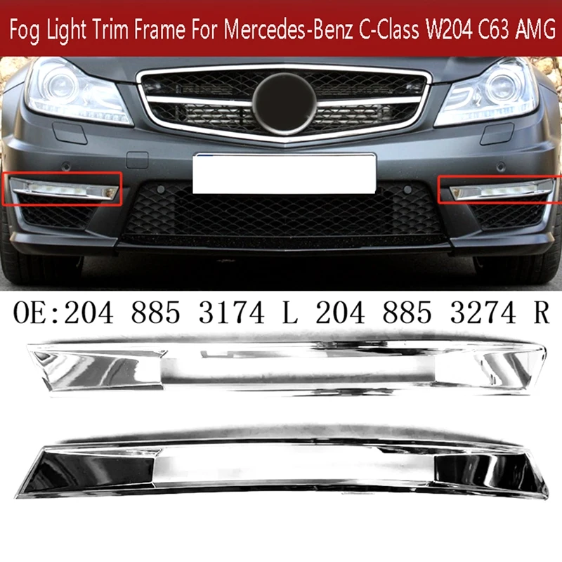 

Front Bumper Fog Light Trim Frame Cap Chrome Running Light Cover For Mercedes-Benz C-Class W204 C63 AMG