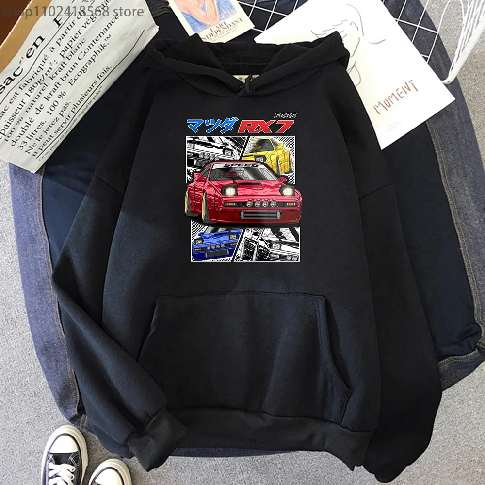 

JDM Mazda RX-7 Turbo II Hoodie Initial D Sweatshirt Men FC3S Manga Printed Japan Streetwear Women Unisex Male Harajuku Top Cool