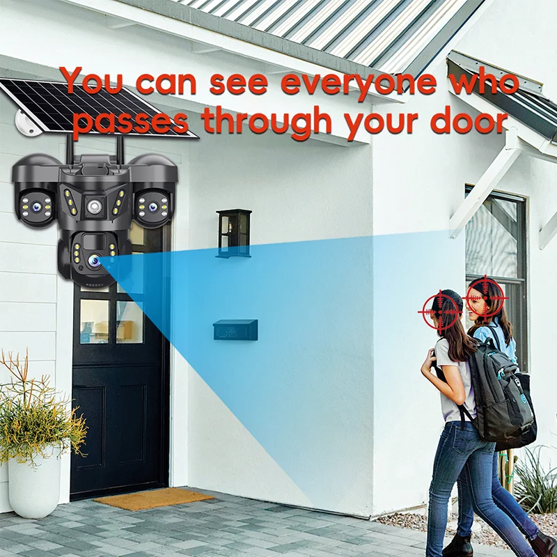 AIOOK Solar Camera 4 Lens HD 20MP 4G Camera 28000 MAh Battery Waterproof Night Vision IP CCTV Two-Way Intercom Mobile Tracking