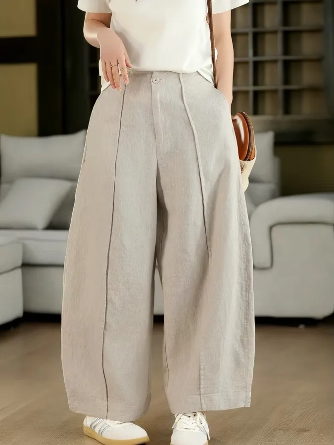 

Retro Splicing 3D Slimming High Waist Casual Wide Leg Pants Knife Casual Trousers for Women Summer 2026 Outlet