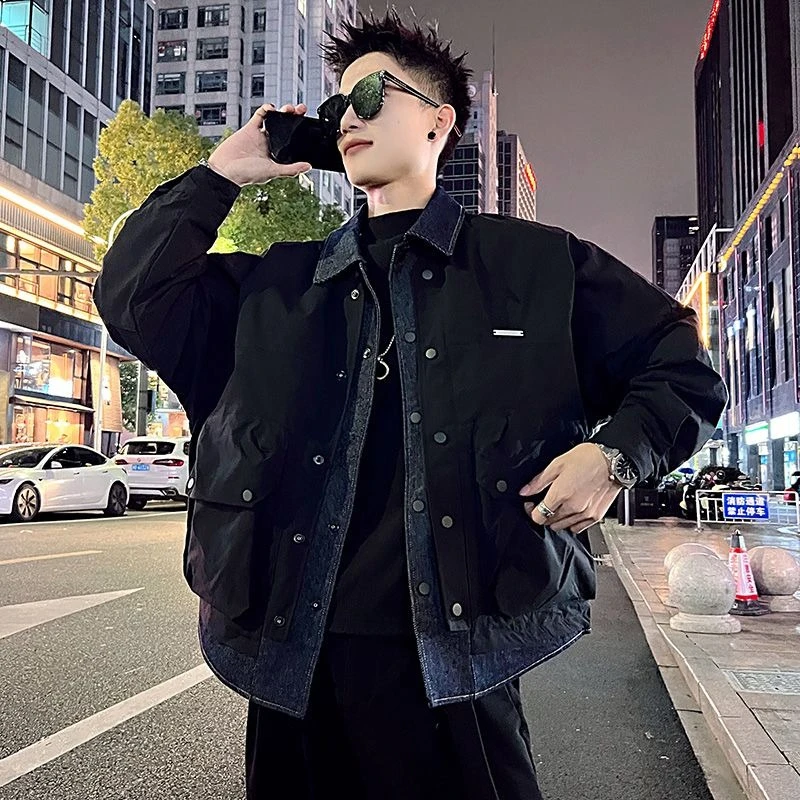 2026 Men's Fake Two-Piece Patchwork Casual Jacket Spring Autumn Trendy Premium Versatile Outerwear