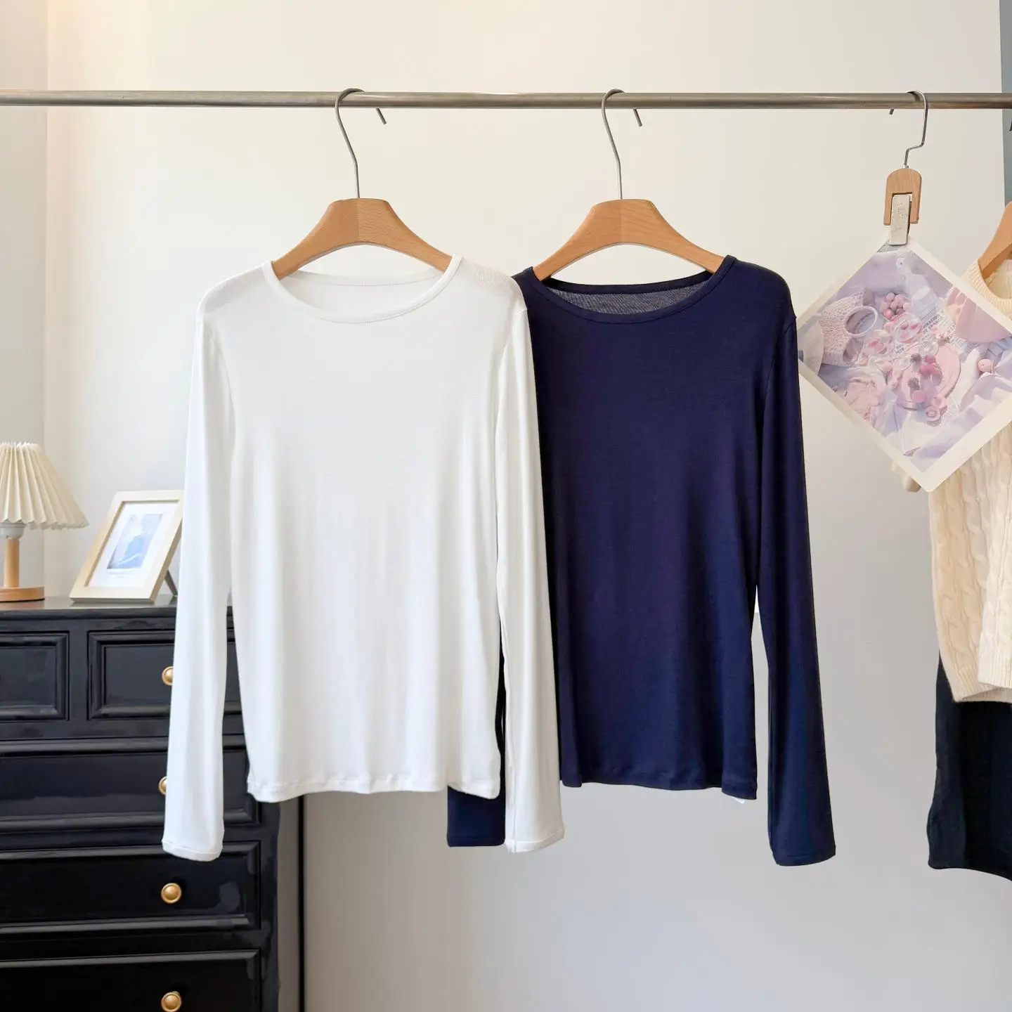 Nordic Small C! Simple All-Match round Neck Slim Elastic Knitted Long Sleeve T-Shirt Soft Skin-Friendly Women's Base Shirt