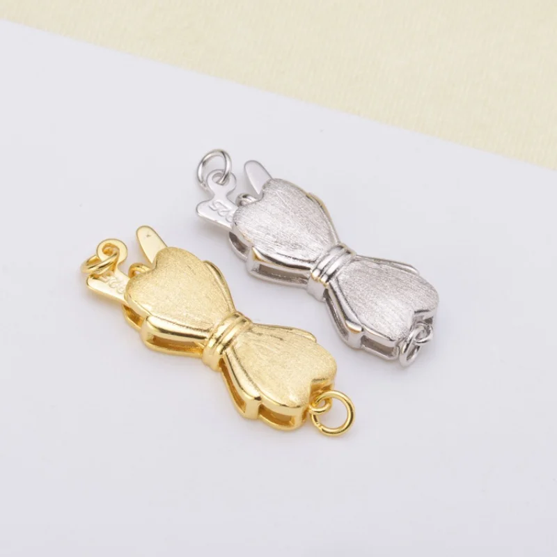 

S925 Sterling Silver Single-Row Button Natural Pearl Necklace Bracelet DIY Jewelry Accessories Brushed Clasp