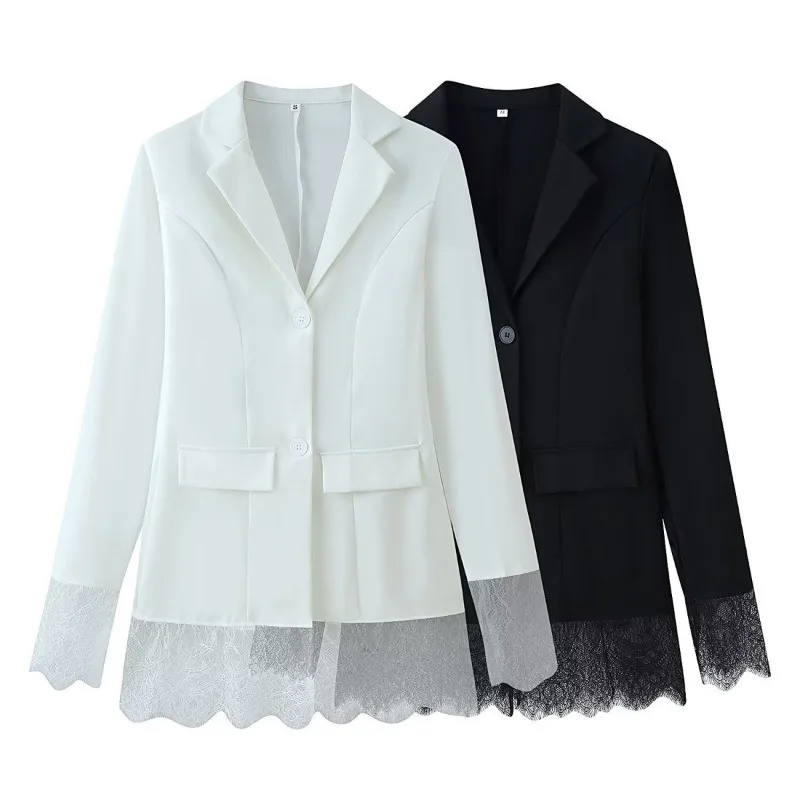 A New French-style Women's Top for Autumn Featuring A Fashionable Elegant Waist-cinching Form-fitting Lace Patchwork Suit Jacket