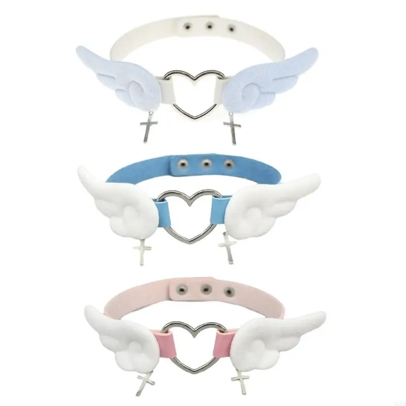 N5KB Angel Wing Choker Necklace Leg Rings Fashion Choker Collar Lovely Heart Necklace