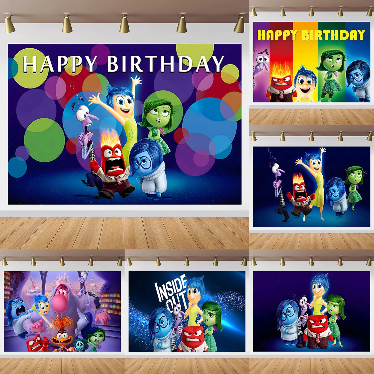 Disney Inside Out Backdrop Kids Birthday Party Decor Banner Color Doll Photo Background Polyester Vinyl Props