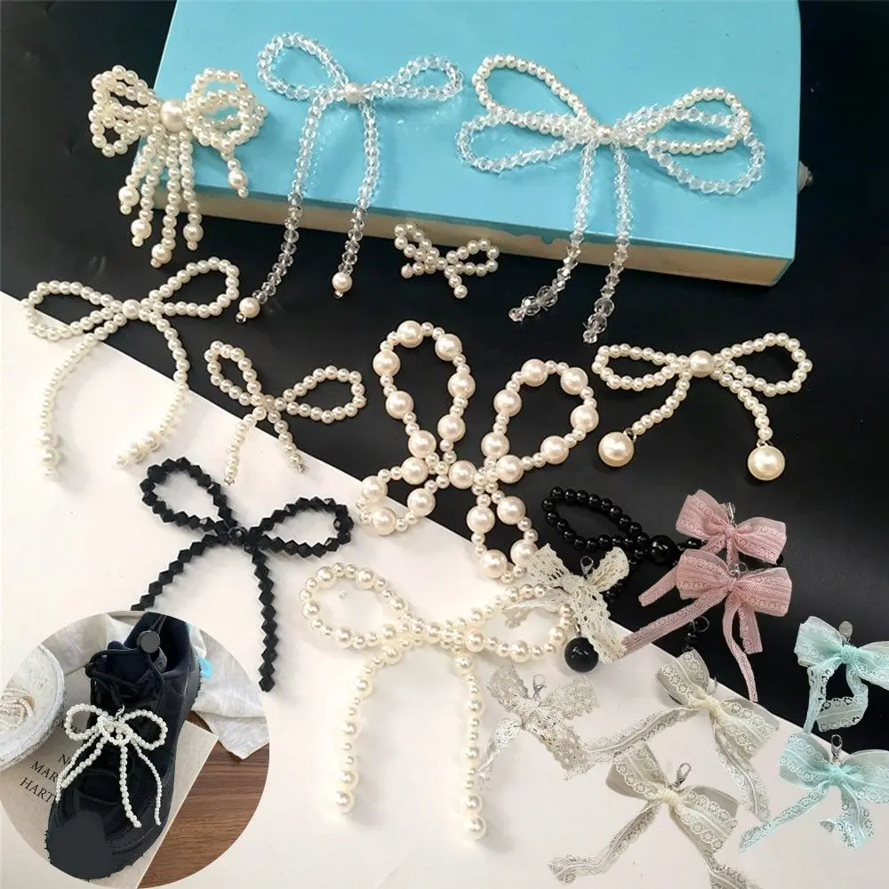 Fashion Pearl Bowknot Shoe Buckle Bead Lace Bow Pendant Shoe Clips Charms Decoration Shoes Accessories For Sneakers Canvas Shoe