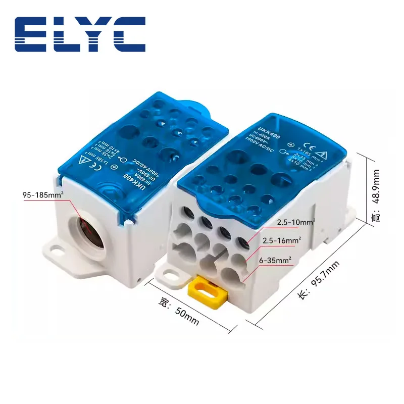 5PCS UKK 400A NS 35 Din Rail Wiring Distribution Block Junction box