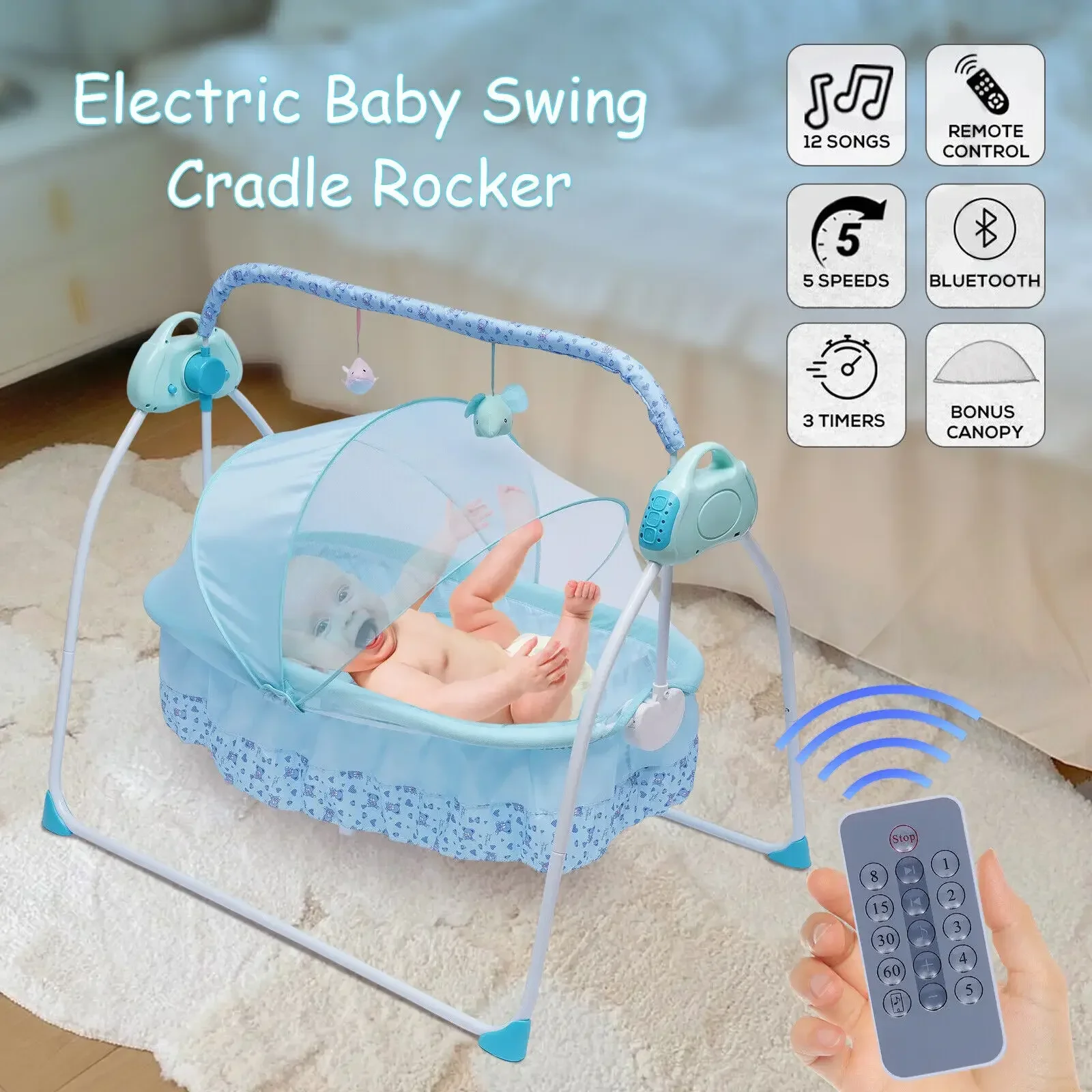 Altalena elettrica portatile Culla per culla Culla automatica Altalena musicale per bambini Letto per dormire con telecomando Bluetooth