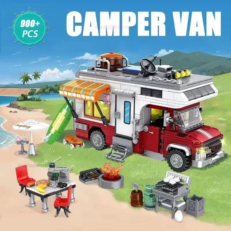 

Новый 900 + шт. креативный кемпер-фургон, набор строительных блоков, 3D кирпичные игрушки для подростков, взрослых, идеальные праздничные подарки, фургон, сцена путешествий