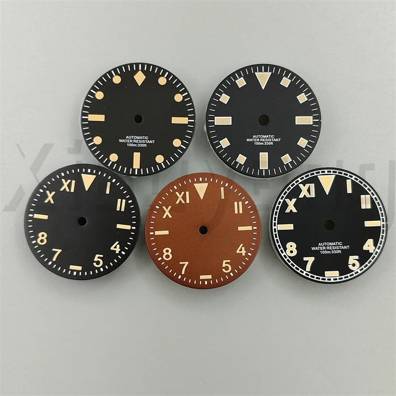 29mm Sterile Watch Dial California watch Dial Orange Yellow Index With Green Luminous Fit NH35A Vintage Automatic Movement Watch