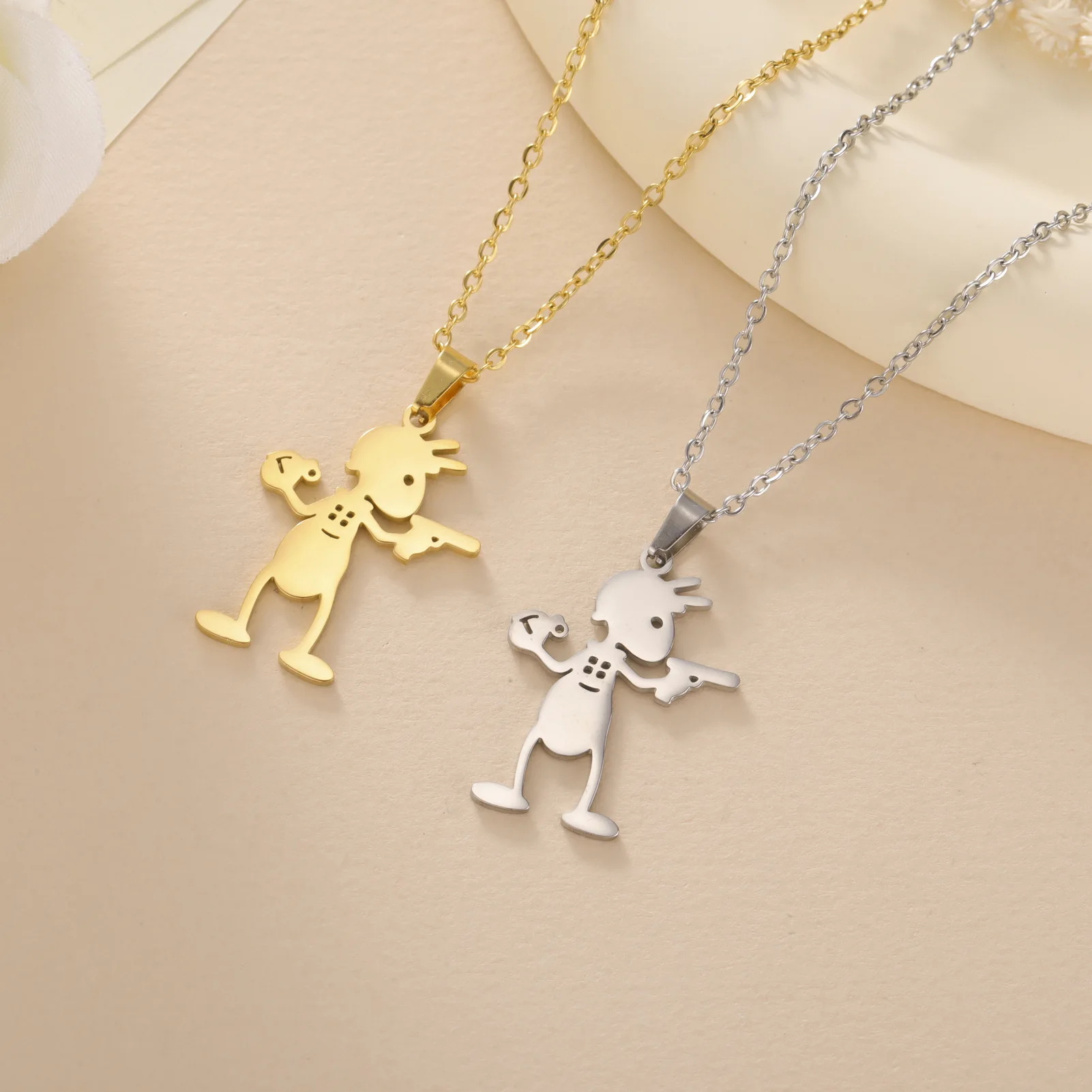 Ant Soldier With Rifle Gun Pendant Necklace For Women Stainless Steel Chain Necklace