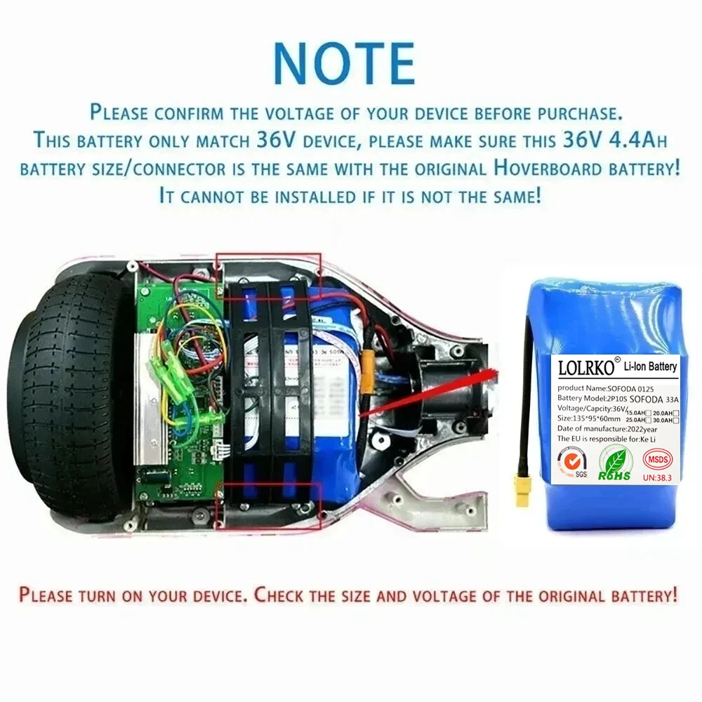 Batteria originale 36V 30Ah 10s2p Batteria ricaricabile agli ioni di litio per monociclo elettrico HoverBoard autobilanciante