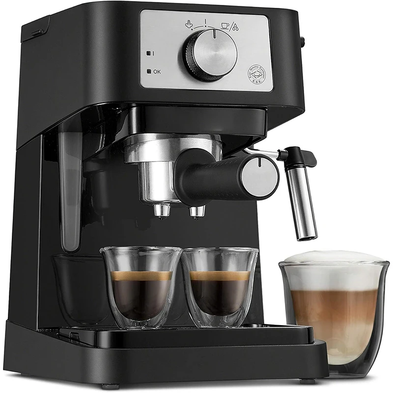 &* Stilosa Manual Espresso Machine, Latte & Cappuccino Maker, 15 Bar Pump Pressure + Milk Frother Steam Wand, Black / Stainless