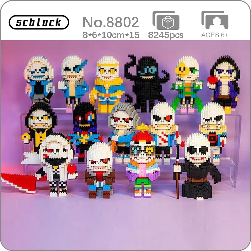 SC Game Undertale Sans Cross Nightmare Reaper Ink Skeleton Hero Monster Doll DIY Mini Diamond Blocks Bricks Building Toy No Box