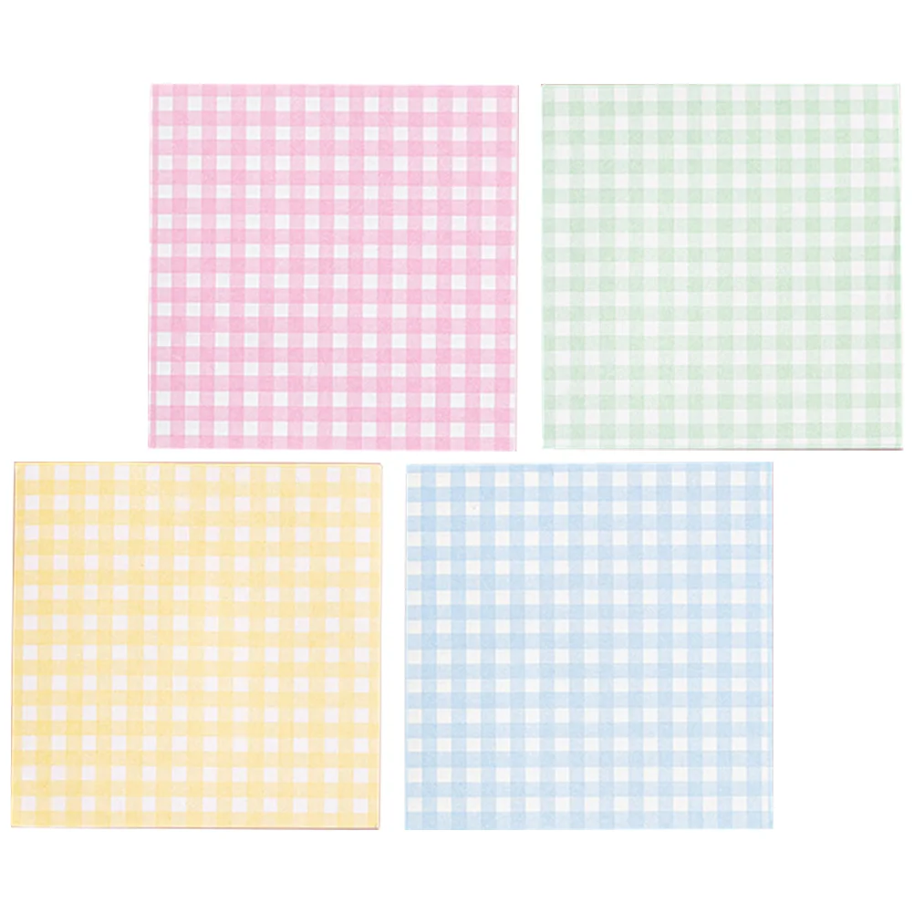 4 Books Grid Sticky Notepads Plaid Memo Pad Small Note Paper Portable Writing Pads Nonstick Message Paper Schedule Planning Pads