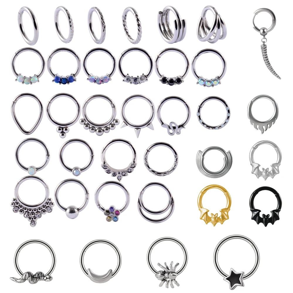 Surgical Steel Star Bat Septum PiercingOpal Segment Nose Ring Septum Clicker Cartilage Tragus Clicker Body Piercing Jewelry 16G