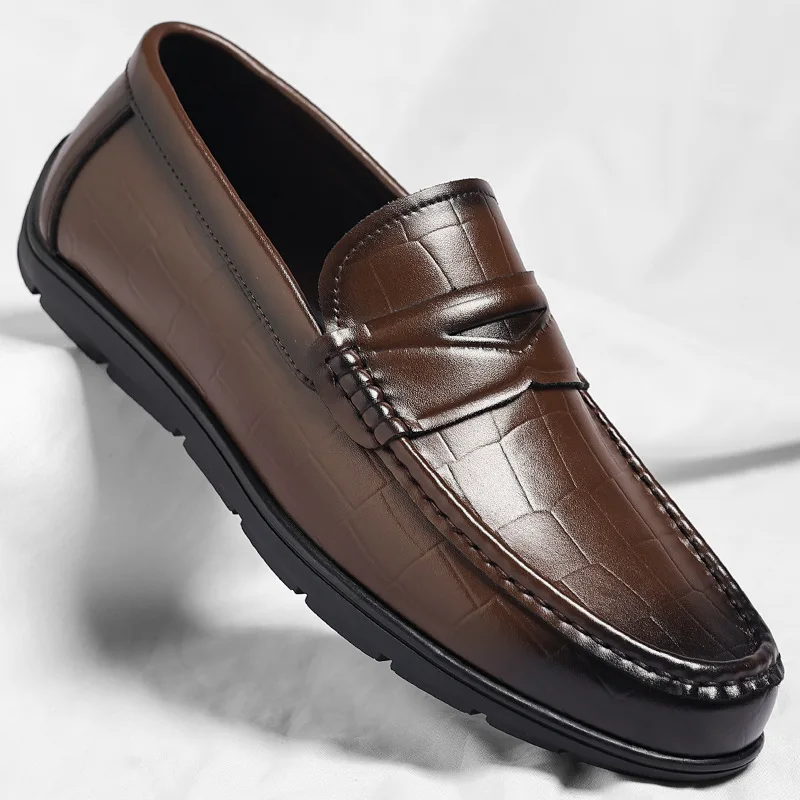 

Men's leather shoes, casual and fashionable British style, one step on lazy loafers