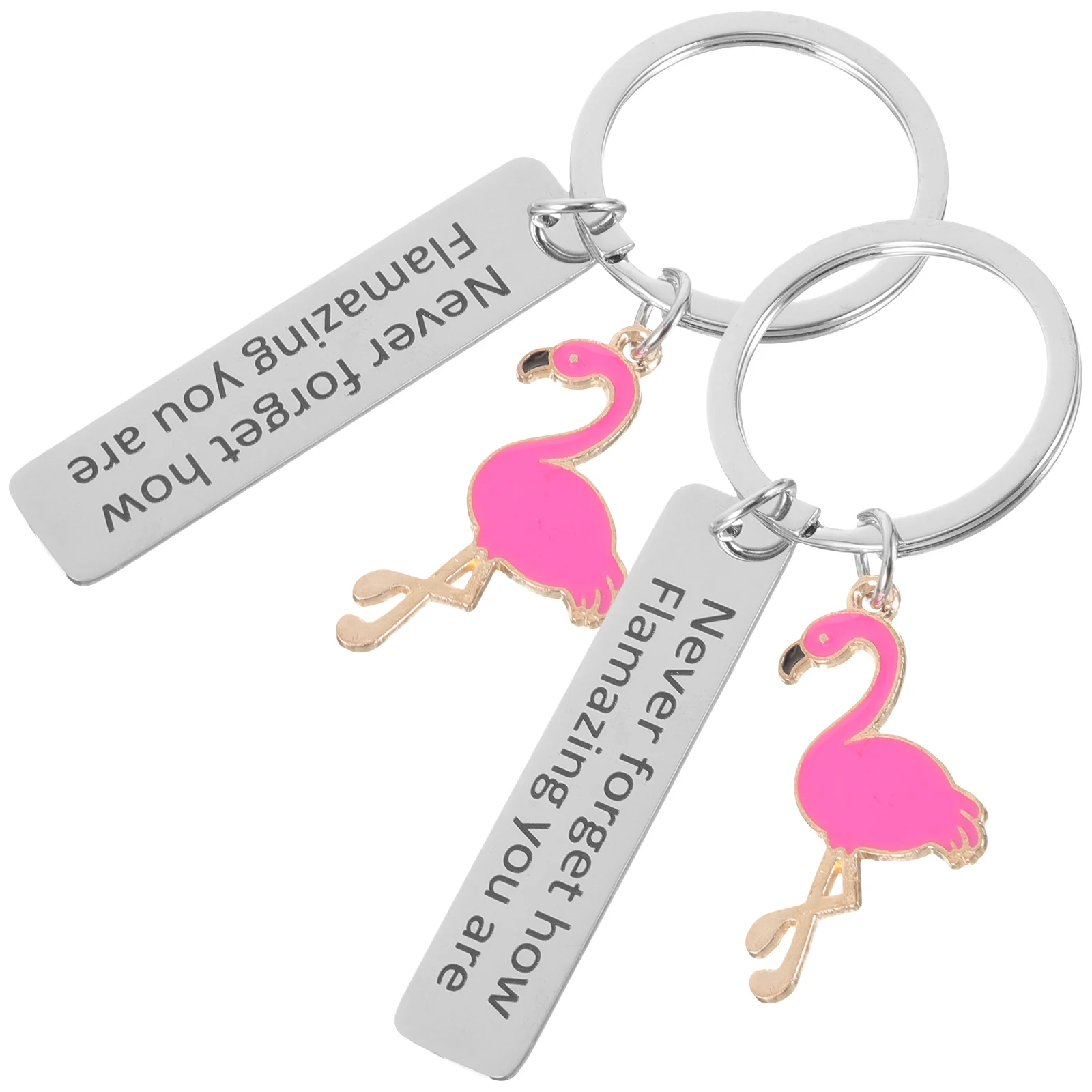 2 Pcs Flamingo Keychain Ring Bag Hanging Ornament DIY Pendant Charms Keyrings Decor Accessories Metal Miss