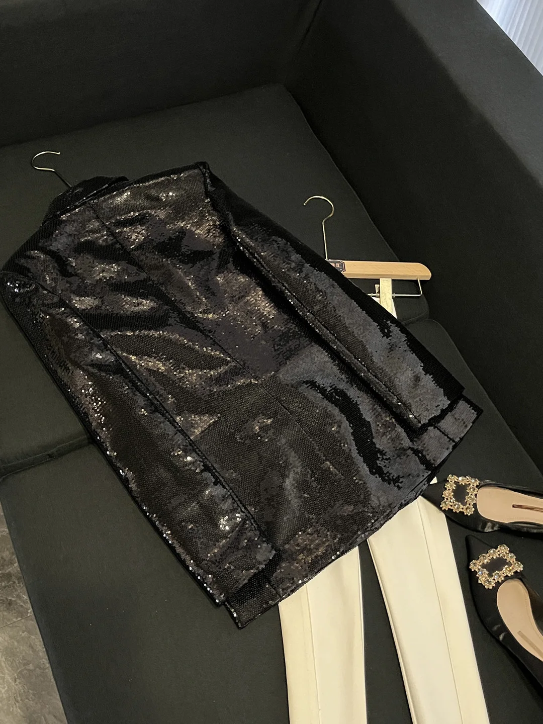 Faionable 2025 Winter Women's Single-Button BLINGBLING Sequin Suit Jaet Commute Sle Loose Fit Long Sve Mid-Length