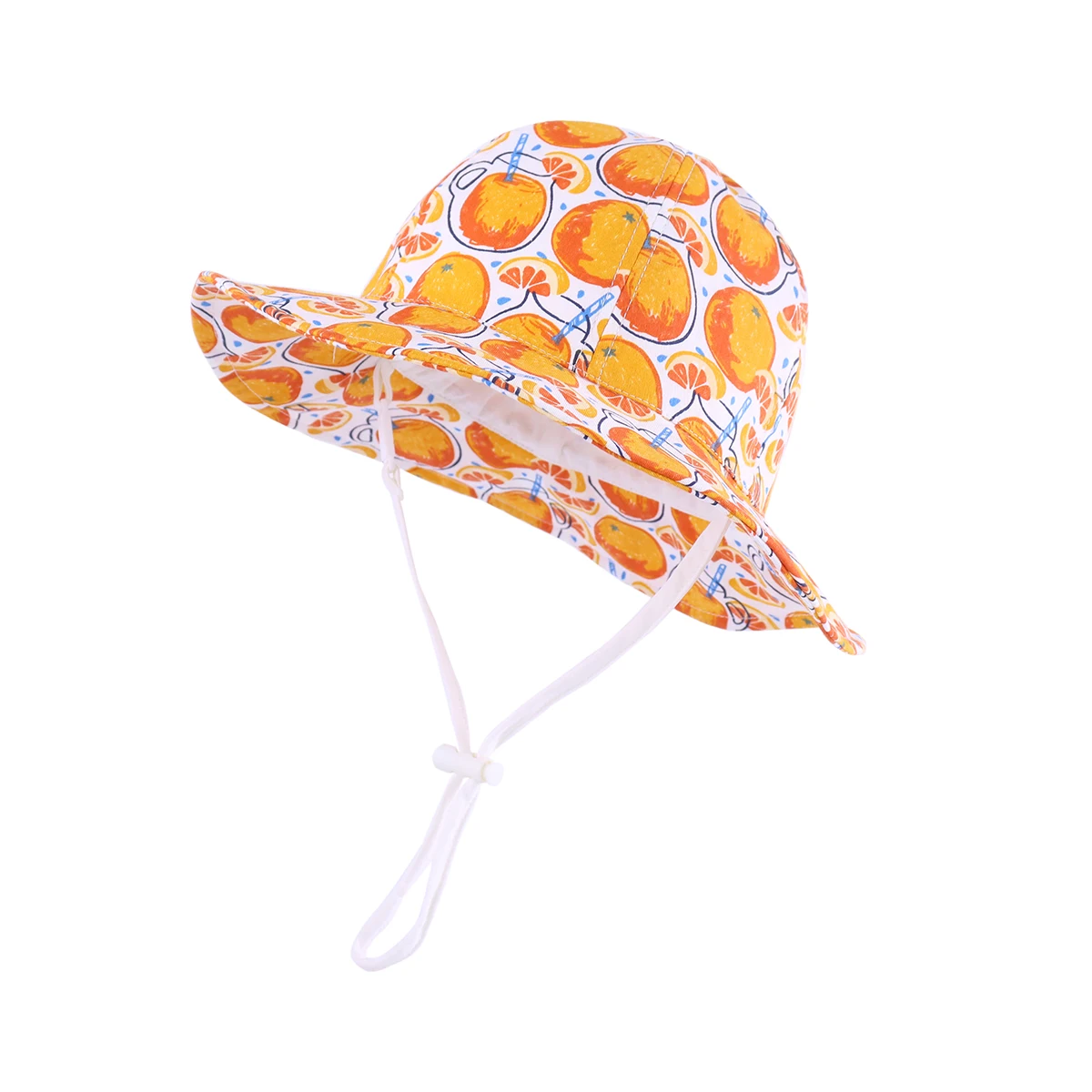 Kids Summer Beach Hat Infant Toddler Fruit Printed Chin-Strap Bucket Hat Wide Brim For Baby Cotton Sun Protection Hats 0.5-4Y