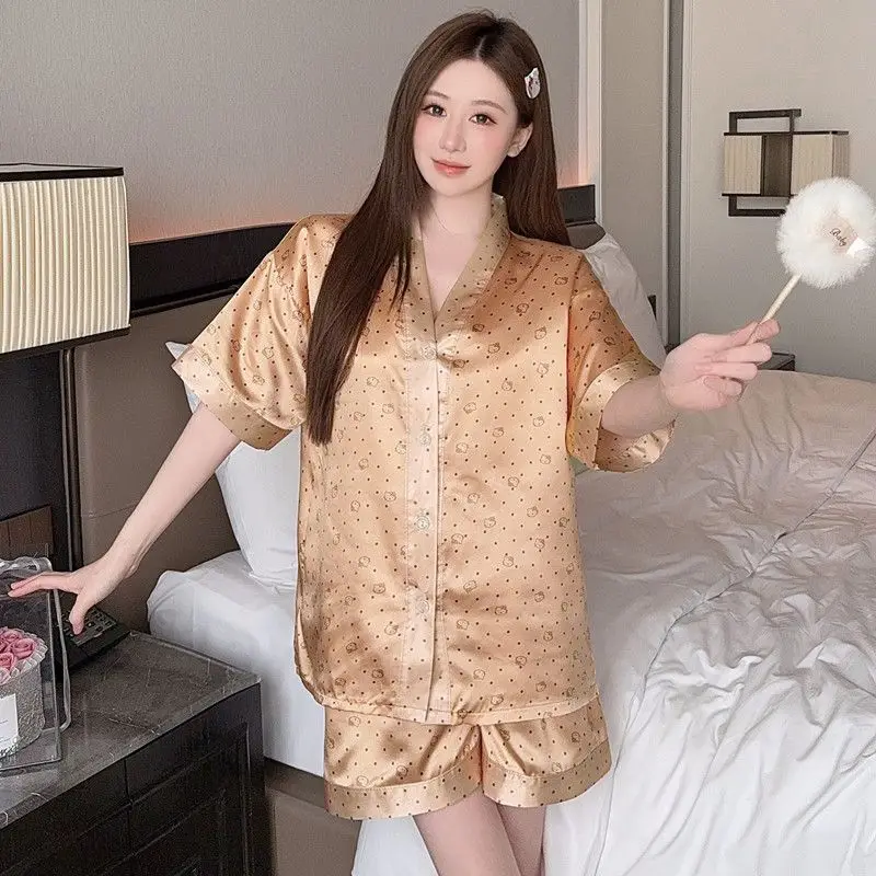

Sanrio Sexy Pajama Hello Kitty Pyjama Y2K Shorts Short Sleeve Sleepwear Summer Nightgown Cute Pijama Ladies Home Clothes 2 Piece