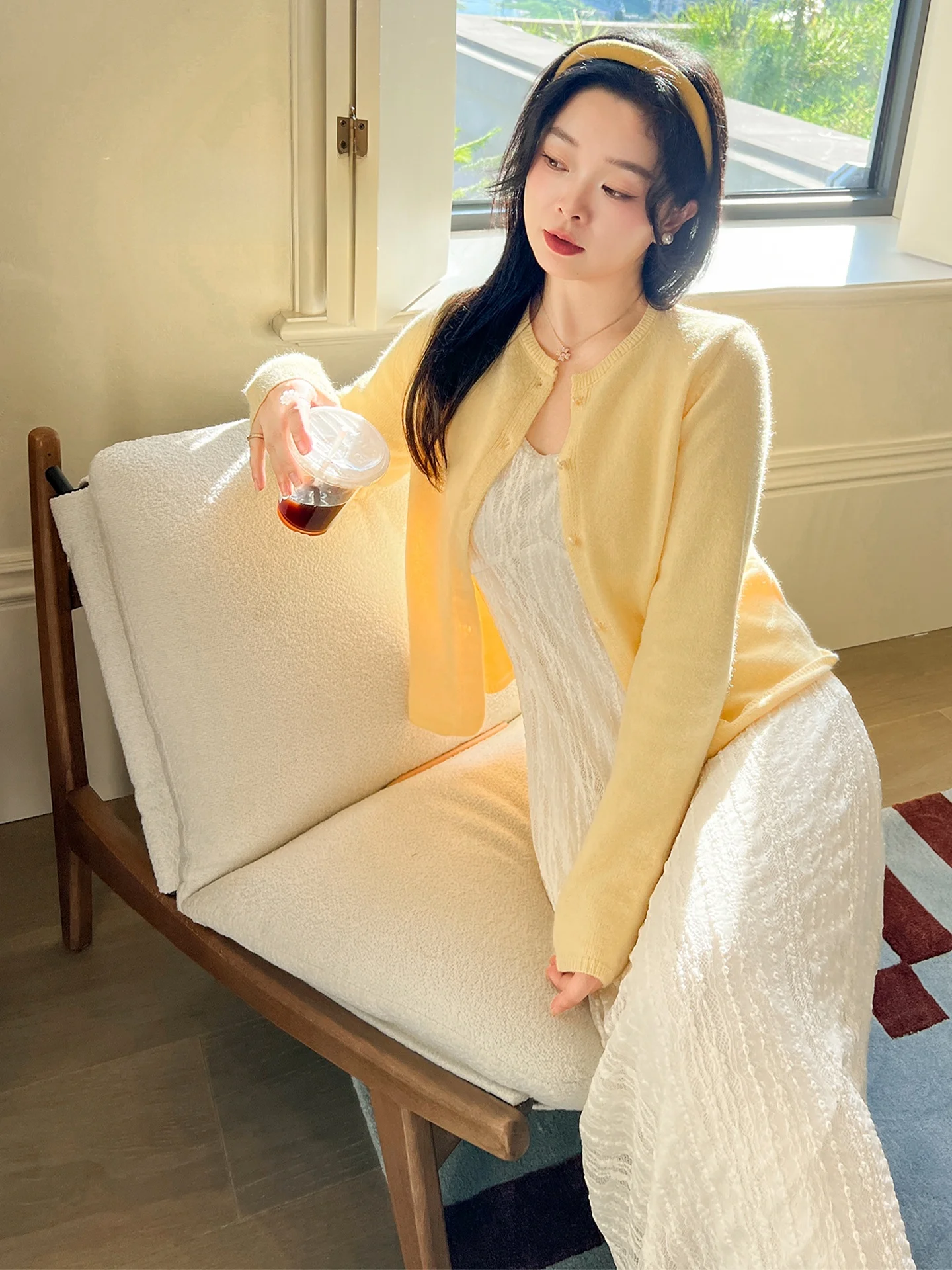 

Романтический комплект доктора и кардигана с белыми бретелями в лунном свете, женский модный осенний наряд больших размеров, высокая эластичность, свободный крой