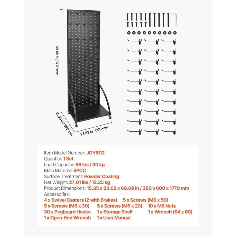 Mobil Sergi Rafı 23,7 x 66 inç Perakende Mağazası, Kuyumcu, El Sanatları Fuarı İçin, Soğuk Haddelenmiş Çelik Pegboard Panel, Tekerlekler, 30 Kancalı, Çift Taraflı Taban Plakası, Siyah