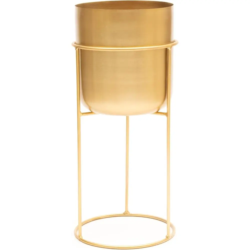 

Matte Metal Tall Plant Pot with Gold Stand - 20 Inch Large Decorative Planter