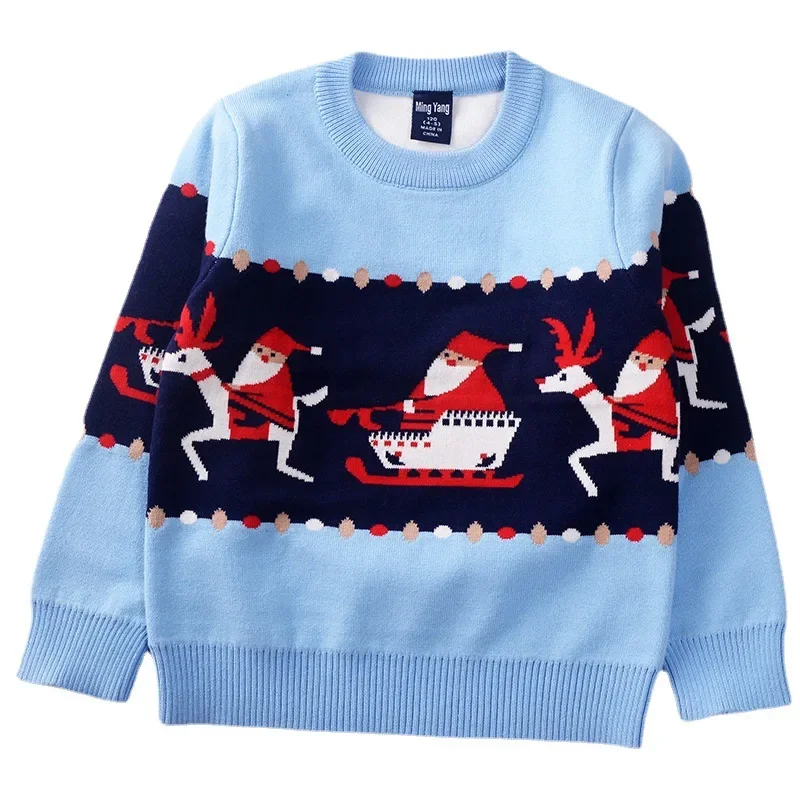 2024 Autumn Winter Kids Christmas Sweater Boys Girls Pullover Coat Children Clothing Baby Cotton Thick Wool Top Santa Claus 1-7y