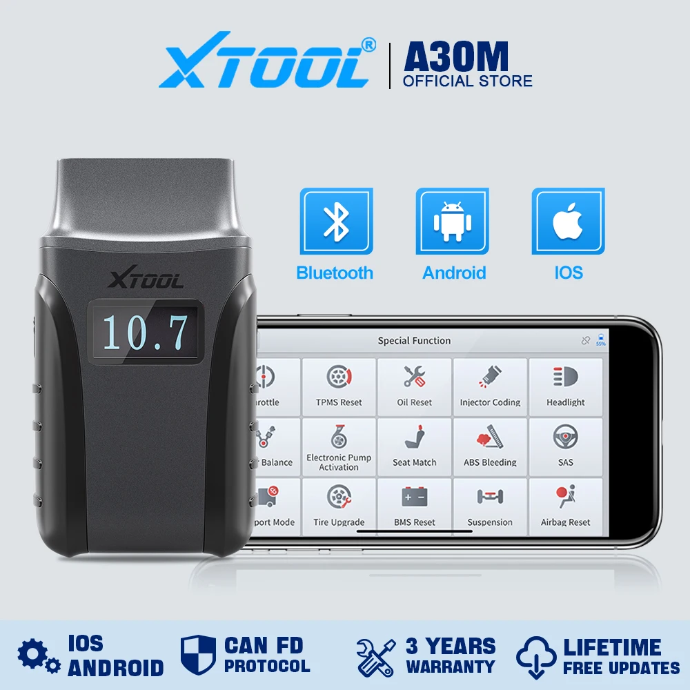 XTOOL A30M OBD2 Scanner Full System Bluetooth Car Diagnostic Tools Bi-directional Scanner 21 Reset Functions With CANFD Function