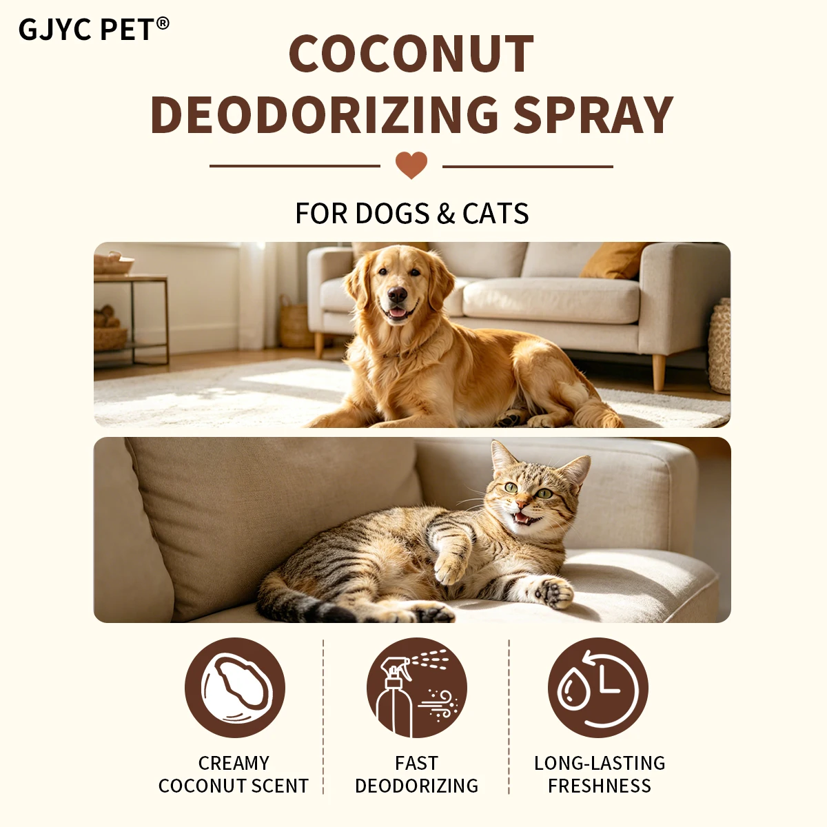 500ml Natural Pet Deodorizing Spray Coconut Scent Long Lasting Pet Safe Odor Eliminator Refreshing for Dogs Cats Daily Grooming