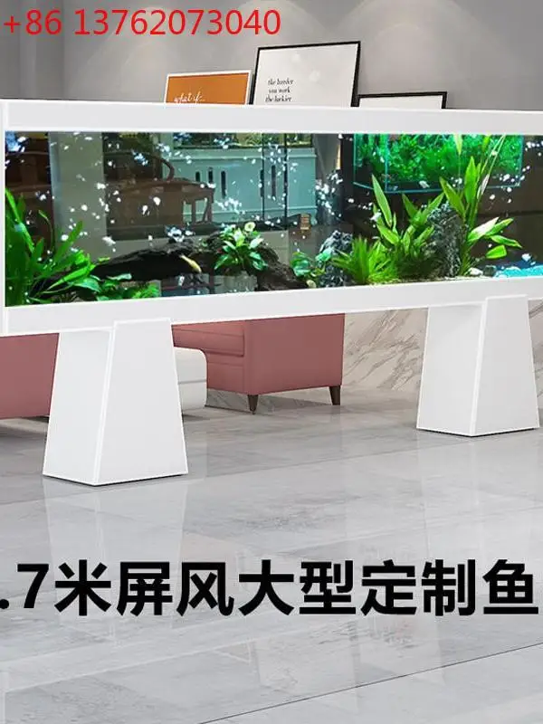 

Large fish tank living room floor-to-ceiling screen arowana tank home office ultra-white glass