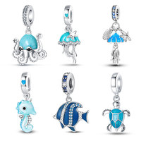 100% 925 Silver Luminous Turtle Seahorse Jellyfish Fit Charms For Pandora Original Bracelets DIY Jewelry Making For Women Gift