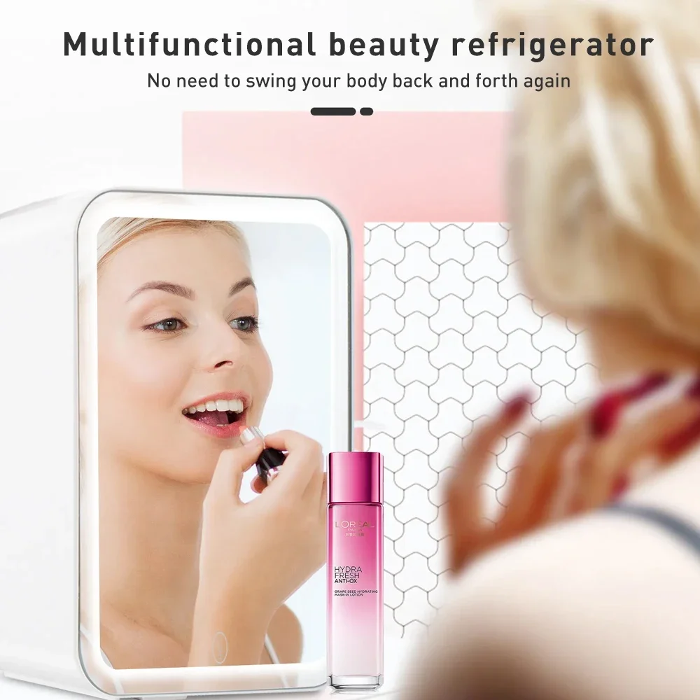 4L Mini Beauty Fridge with LED Mirror - Quiet Cosmetic Cooler for Skincare, Makeup, Food & Drinks - Perfect Gift for Women